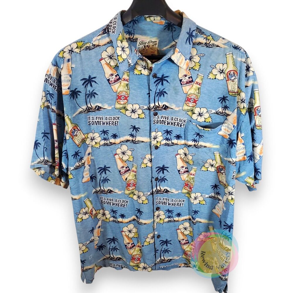 Vintage Big Dogs Hawaiian Shirt Beer Rayon 2XL